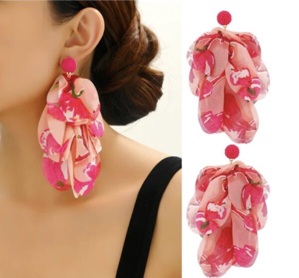 Rose Red Bohemian Floral Print Hanging Earrings