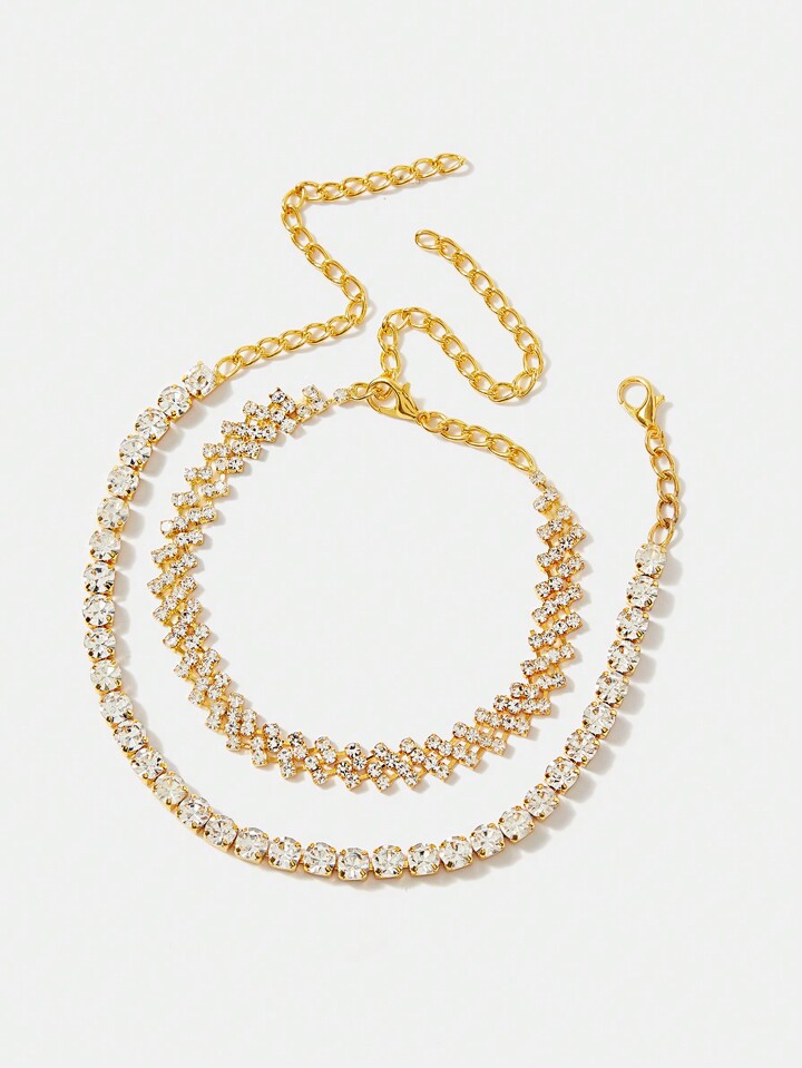 Gold Double Layer Rhinestone Anklet